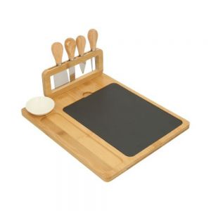 Tabla para quesos con piedra, incluye 1 mini cuchillo de pala, 1 mini tenedor para quesos, 1 cuchillo de avión estrecho, un cuchillo y un mini plato de cerámica.